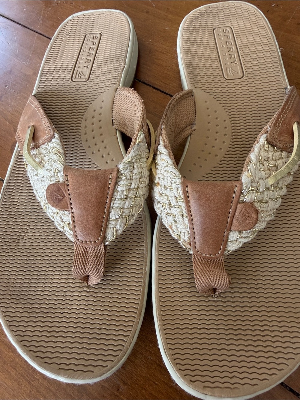 Sperry Tan and Cream Braided Thong Sandals - Picture 2 of 7